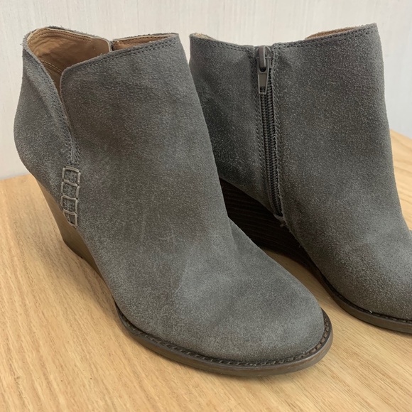 gray suede wedge booties